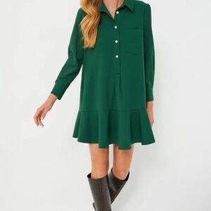 Tuckernuck green Crepe Callahan Shirt Dress long sleeve ruffle button medium
